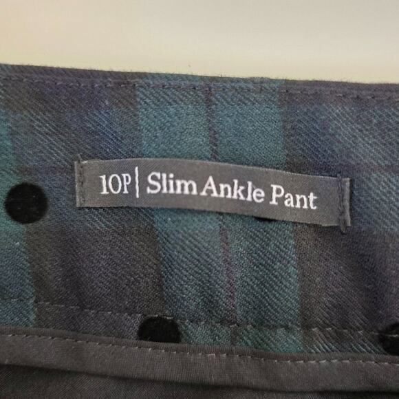Talbots Slim Ankle Pants Green Plaid Black Velvet Polka Dot Womens Size 10P Wool - Picture 9 of 11